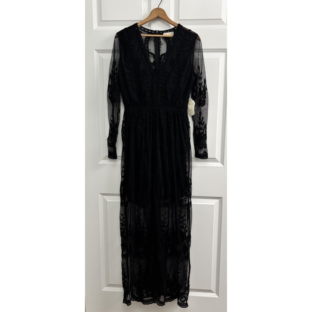 Altar'd State Black Embroidered Lace Maxi Dress M Whimsigoth Witchy Gothic 0354 - Picture 3 of 14